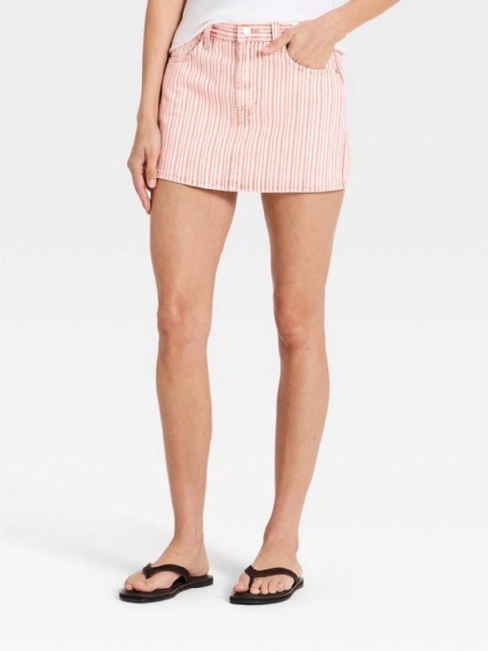 Universal Thread Denim Mini Skirt Red White Stripes Size 2 NWT